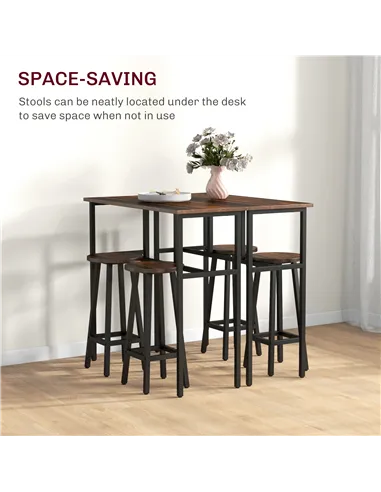 HOMCOM 6-Piece Bar Table Set, Counter Height Kitchen Dining Set with 2 High Tables & 4 Stools, Space Saving Compact Bar Furnitur