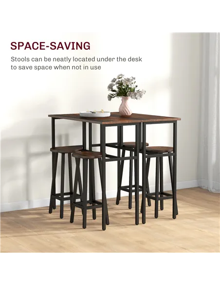 HOMCOM 6-Piece Bar Table Set, Counter Height Kitchen Dining Set with 2 High Tables & 4 Stools, Space Saving Compact Bar Furnitur