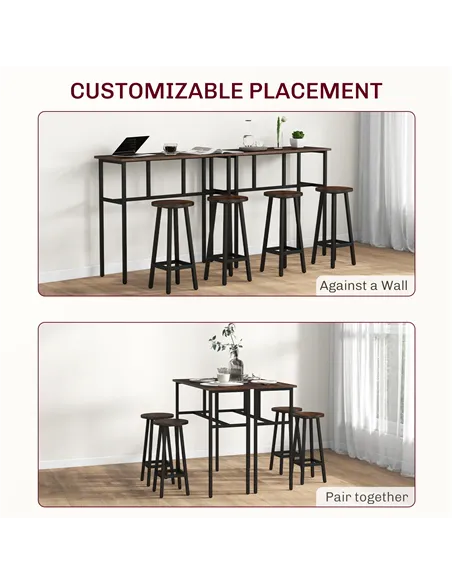 HOMCOM 6-Piece Bar Table Set, Counter Height Kitchen Dining Set with 2 High Tables & 4 Stools, Space Saving Compact Bar Furnitur