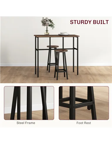 HOMCOM 6-Piece Bar Table Set, Counter Height Kitchen Dining Set with 2 High Tables & 4 Stools, Space Saving Compact Bar Furnitur