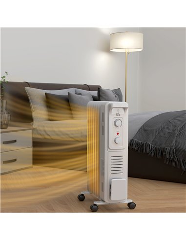 HOMCOM 1500W Quiet Oil Filled Radiator, 7 Fin Energy Efficient Portable Electric Heater with 3 Heat Settings, Adjustable Thermos