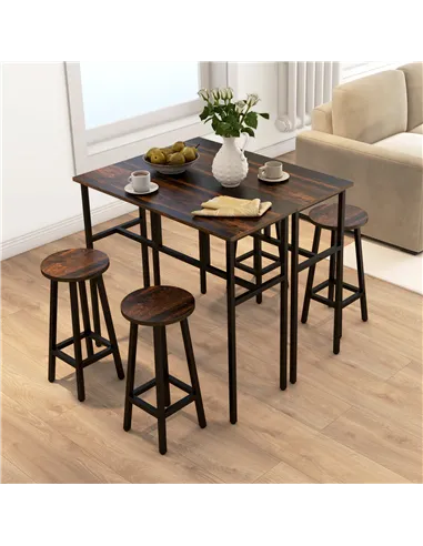 HOMCOM 6-Piece Bar Table Set, Counter Height Kitchen Dining Set with 2 High Tables & 4 Stools, Space Saving Compact Bar Furnitur