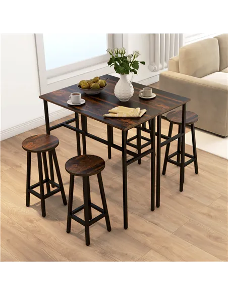 HOMCOM 6-Piece Bar Table Set, Counter Height Kitchen Dining Set with 2 High Tables & 4 Stools, Space Saving Compact Bar Furnitur