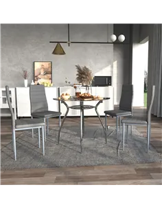 HOMCOM Five-Piece Dining Set, with Padded Chairs and Glass-Top Table - Grey 2