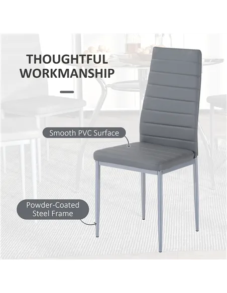 HOMCOM Five-Piece Dining Set, with Padded Chairs and Glass-Top Table - Grey