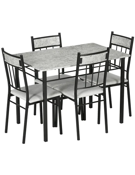 HOMCOM Five-Piece Marble Effect Dining Table Set - Grey/Black