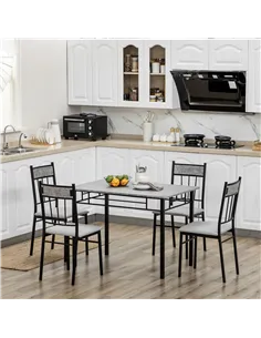 HOMCOM Five-Piece Marble Effect Dining Table Set - Grey/Black 2