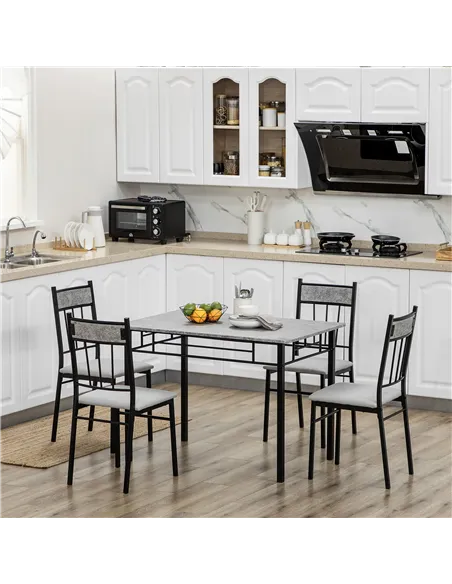 HOMCOM Five-Piece Marble Effect Dining Table Set - Grey/Black