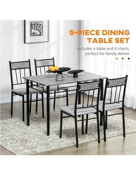 HOMCOM Five-Piece Marble Effect Dining Table Set - Grey/Black