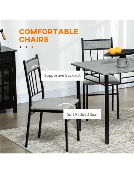 HOMCOM Five-Piece Marble Effect Dining Table Set - Grey/Black