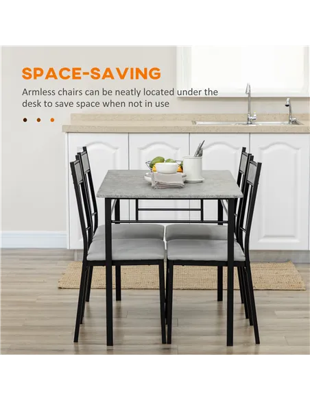 HOMCOM Five-Piece Marble Effect Dining Table Set - Grey/Black