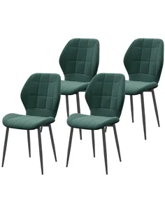 HOMCOM Set of Four Flannel Relaxed Tub Dining Chairs - Green