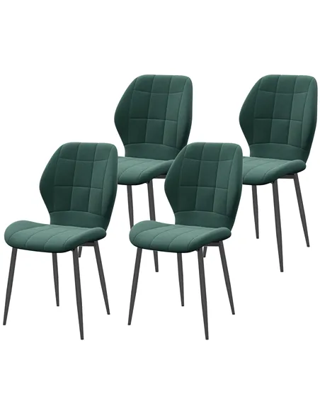 HOMCOM Set of Four Flannel Relaxed Tub Dining Chairs - Green