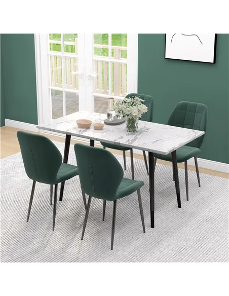 HOMCOM Set of Four Flannel Relaxed Tub Dining Chairs - Green