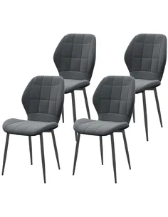 HOMCOM Set of Four Flannel Relaxed Tub Dining Chairs - Dark Grey