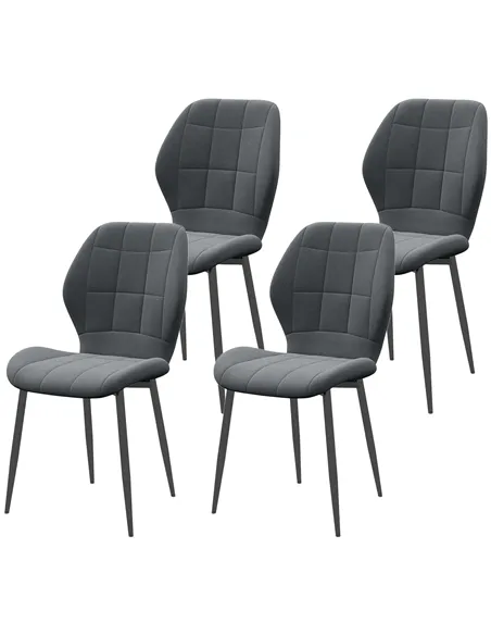 HOMCOM Set of Four Flannel Relaxed Tub Dining Chairs - Dark Grey