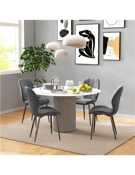 HOMCOM Set of Four Flannel Relaxed Tub Dining Chairs - Dark Grey