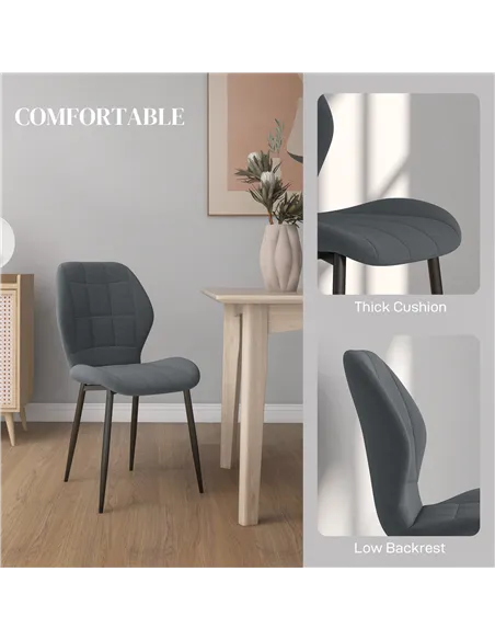 HOMCOM Set of Four Flannel Relaxed Tub Dining Chairs - Dark Grey
