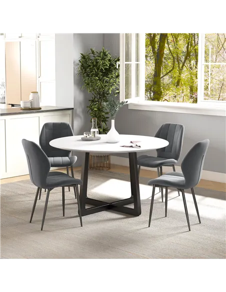 HOMCOM Set of Four Flannel Relaxed Tub Dining Chairs - Dark Grey
