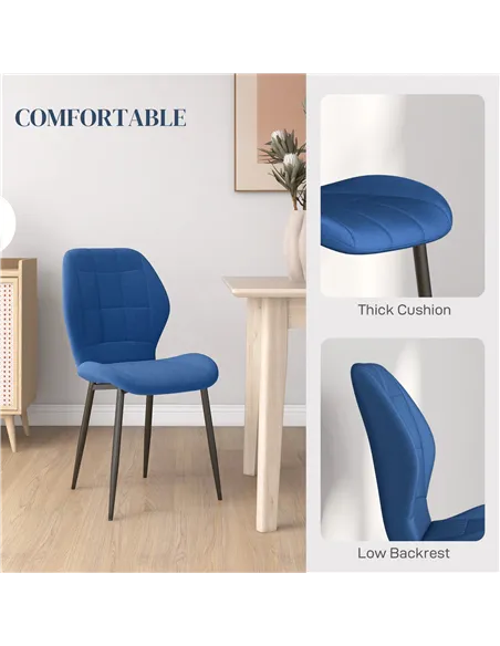 HOMCOM Set of Four Velvet Relaxed Tub Dining Chairs - Dark Blue