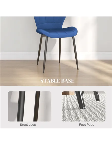 HOMCOM Set of Four Velvet Relaxed Tub Dining Chairs - Dark Blue