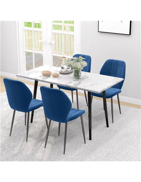 HOMCOM Set of Four Velvet Relaxed Tub Dining Chairs - Dark Blue