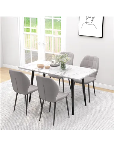 HOMCOM Set of Four Flannel Relaxed Tub Dining Chairs - Light Blue