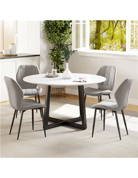 HOMCOM Set of Four Flannel Relaxed Tub Dining Chairs - Light Blue