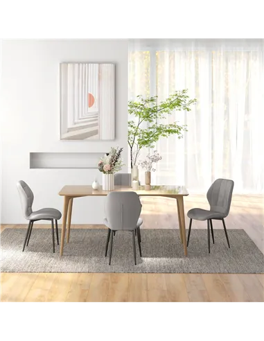 HOMCOM Set of Four Flannel Relaxed Tub Dining Chairs - Light Blue