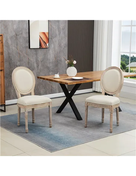 HOMCOM Set of Two French-Inspired Wooden Dining Chairs - Cream