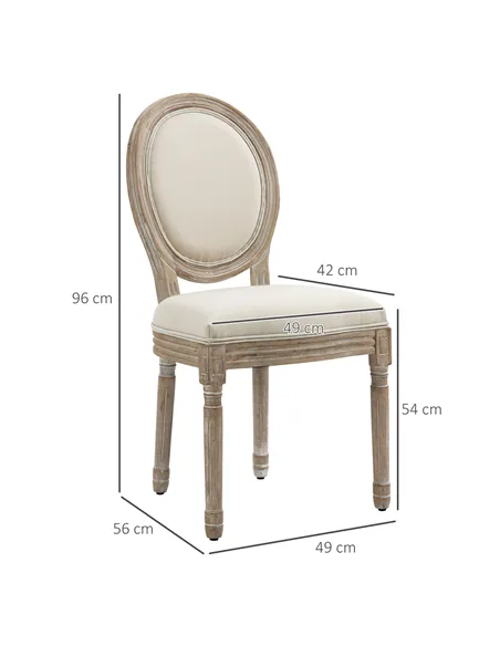 HOMCOM Set of Two French-Inspired Wooden Dining Chairs - Cream