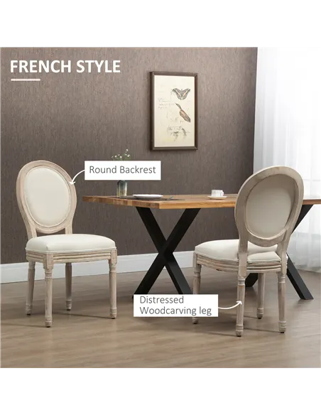 HOMCOM Set of Two French-Inspired Wooden Dining Chairs - Cream