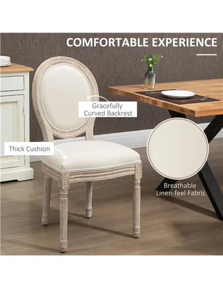 HOMCOM Set of Two French-Inspired Wooden Dining Chairs - Cream
