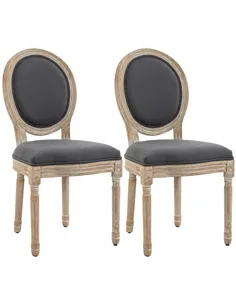 HOMCOM Set of Two French-Inspired Wooden Dining Chairs - Grey