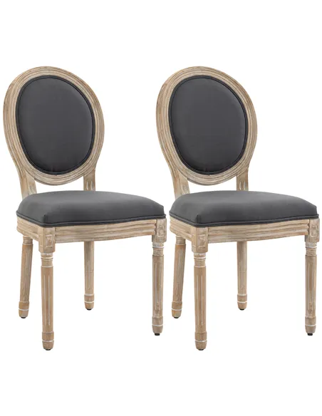 HOMCOM Set of Two French-Inspired Wooden Dining Chairs - Grey