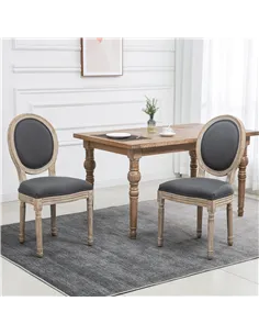 HOMCOM Set of Two French-Inspired Wooden Dining Chairs - Grey 2