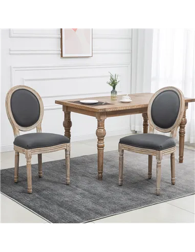 HOMCOM Set of Two French-Inspired Wooden Dining Chairs - Grey
