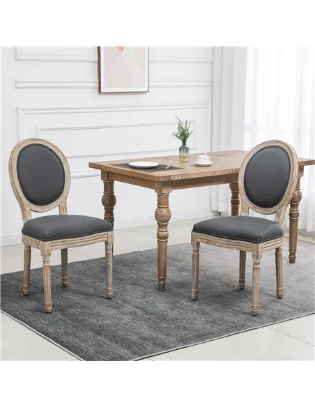 HOMCOM Set of Two French-Inspired Wooden Dining Chairs - Grey