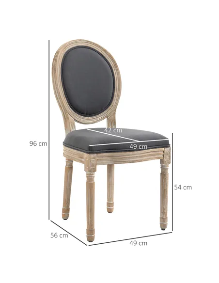HOMCOM Set of Two French-Inspired Wooden Dining Chairs - Grey