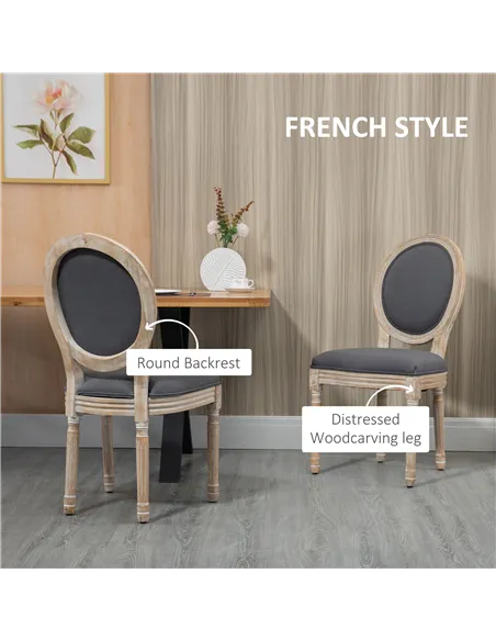 HOMCOM Set of Two French-Inspired Wooden Dining Chairs - Grey