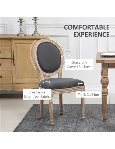 HOMCOM Set of Two French-Inspired Wooden Dining Chairs - Grey