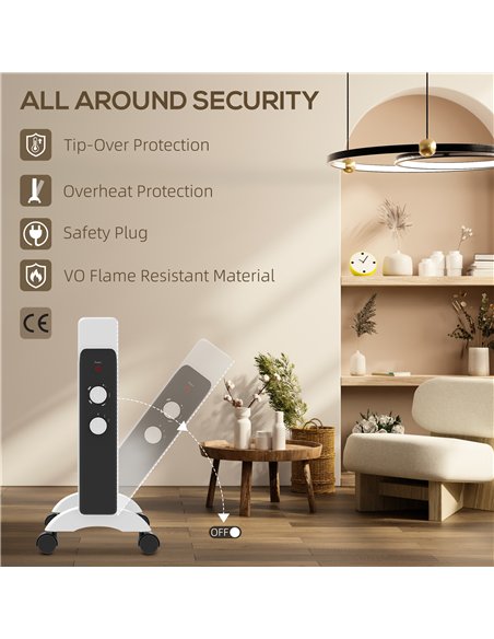 HOMCOM 2kW Electric Heater, 10-45℃ Temperature - White