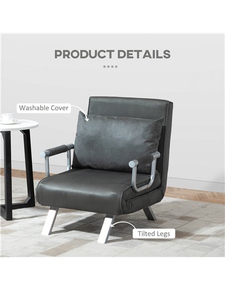 HOMCOM 4-in-1 Faux Suede Chair Bed - Grey