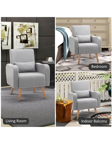 HOMCOM Accent Chair, Linen-Touch Armchair with Pillow, Upholstered Leisure Lounge Sofa for Living Room, Club Chair with Rubber W