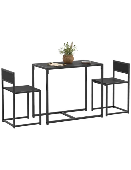 HOMCOM Dining Table and Chairs Set 2, Dining Room Sets, Rectangular Space Saving Table and 2 Chairs for Compact Kitchens, Steel 