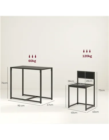 HOMCOM Dining Table and Chairs Set 2, Dining Room Sets, Rectangular Space Saving Table and 2 Chairs for Compact Kitchens, Steel 