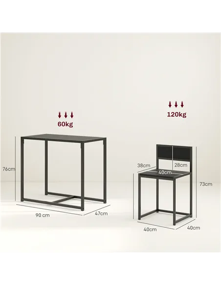 HOMCOM Dining Table and Chairs Set 2, Dining Room Sets, Rectangular Space Saving Table and 2 Chairs for Compact Kitchens, Steel 