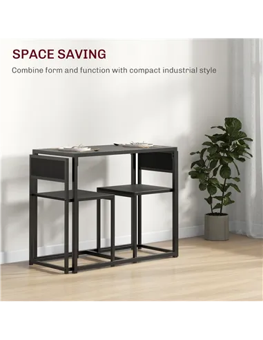 HOMCOM Dining Table and Chairs Set 2, Dining Room Sets, Rectangular Space Saving Table and 2 Chairs for Compact Kitchens, Steel 