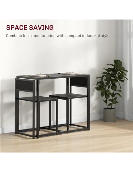 HOMCOM Dining Table and Chairs Set 2, Dining Room Sets, Rectangular Space Saving Table and 2 Chairs for Compact Kitchens, Steel 