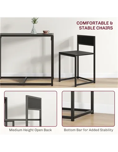 HOMCOM Dining Table and Chairs Set 2, Dining Room Sets, Rectangular Space Saving Table and 2 Chairs for Compact Kitchens, Steel 